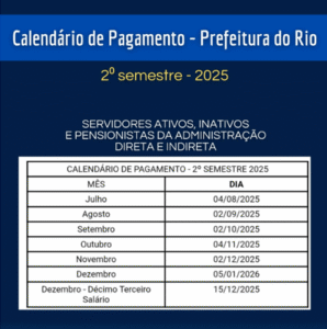 Calendário de pagamento dos servidores públicos | 2025/2º semestre – Sincaf